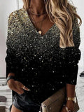 V-Neck Sequined Long Sleeve T-Shirt