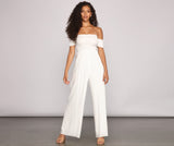 Vacay Bound – Schulterfreier Jumpsuit mit Smokarbeit