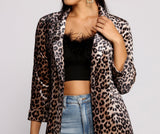 Velvet Leopard Print Long Line Blazer