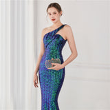 Victoria Formal One-Shoulder Sequined Fishtail Dress