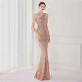 Victoria Formal One-Shoulder Sequined Fishtail Dress