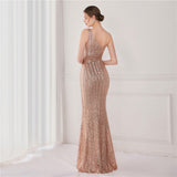 Victoria Formal One-Shoulder Sequined Fishtail Dress