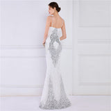 Wings Pattern Sequin Mesh Strappy Gown