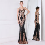 Wings Pattern Sequin Mesh Strappy Gown