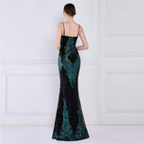 Wings Pattern Sequin Mesh Strappy Gown