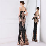 Wings Pattern Sequin Mesh Strappy Gown