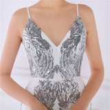 Wings Pattern Sequin Mesh Strappy Gown