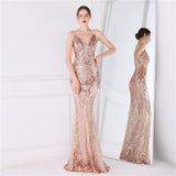 Wings Pattern Sequin Mesh Strappy Gown