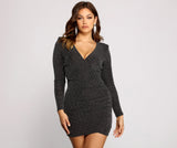 Wrapped In Glamour Ruched Glitter Mini Dress