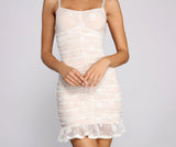 Wrapped In Lace Ruched Mini Dress