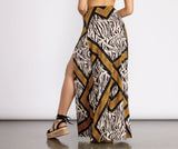 Zebra Print High Slit Maxi Skirt