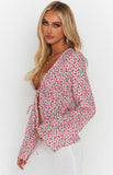 Zoey Pink Floral Tie Long Sleeve Top