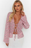 Zoey Pink Floral Tie Long Sleeve Top