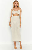 Zuri Beige Crochet Knit Maxi Dress