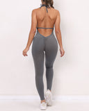 Pantalones de yoga ajustados de una pieza, de secado rápido y color melocotón para levantar la cadera