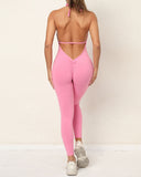Pantalones de yoga ajustados de una pieza, de secado rápido y color melocotón para levantar la cadera