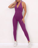 Pantalones de yoga ajustados de una pieza, de secado rápido y color melocotón para levantar la cadera