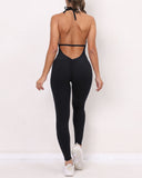 Pantalones de yoga ajustados de una pieza, de secado rápido y color melocotón para levantar la cadera