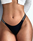 Female Glossy Dazzing Stripe T-back Underwears-curvy-faja