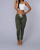 Pantalones casuales con cordones y múltiples bolsillos para mujer 