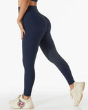 Ribbed Hip Lift High Waist Belly Peach Stretch Yoga Pants-curvy-faja